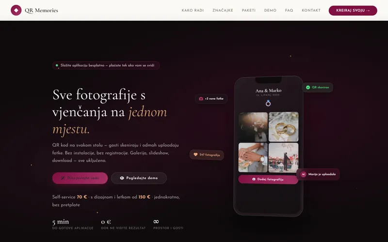 Naslovnica stranice QR Memories