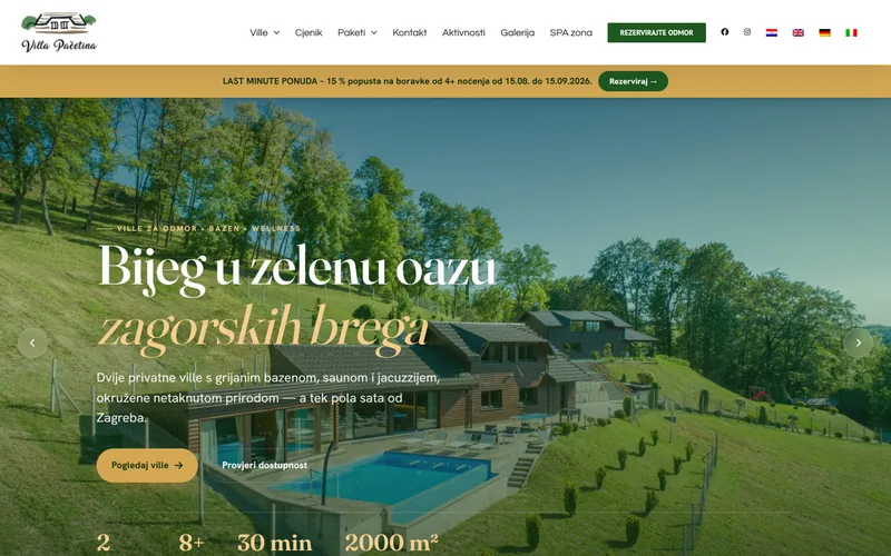 Naslovnica stranice Villa Pačetina